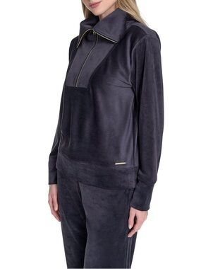 NWT Halston Women's Velour Quarter-Zip Pullover In Navy Blue  Size XL